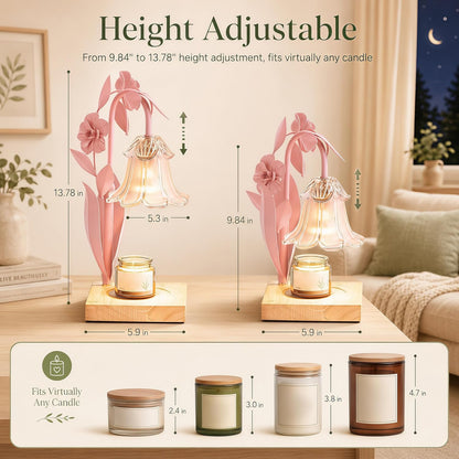 Candle Warmer Lamp with Timer Dimmer, Adjustable Height Flower Candle Lamp Warmer, House Warming Gifts New Home Decor, Mothers Day Birthday Gifts for Women Mom Sister, Wax Melt Warmer for Jar Candles