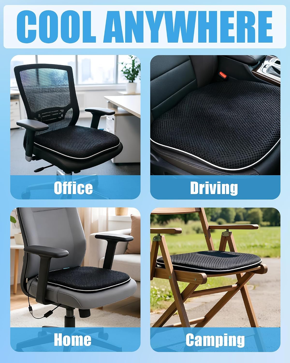 Cooling Seat Cushion with Smart Auto On/Off Sensor, USB Rechargeable Fan Cooling Seat Pad for Office Bleacher, Stadium
