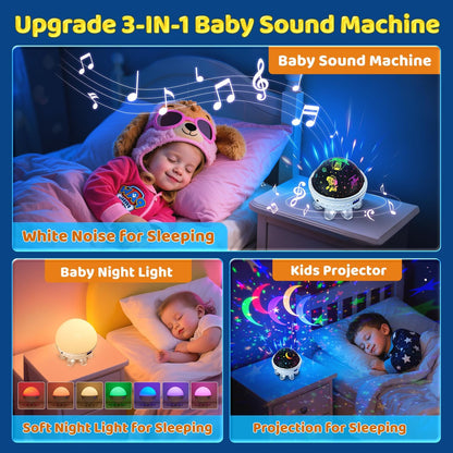 Baby Sound Machine with Night Light Projector,30 Sounds White Noise Machine | 31 Colors&4 Films,Remote,Timer,3 Brightness,360° Rotation,Sleep Soother,Sensory Light Autism Toys,Baby Shower Gifts,Baby Kids