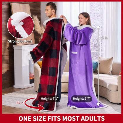 IFNOW Sherpa Wearable Blanket with Sleeves, Oversized Snuggle Robe, Purple | 430GSM Thick, 55x69", Big Pocket, TV Blanket,Fall Winter Dorm Essentials or Office, Christmas Birthday Gifts for Women Men