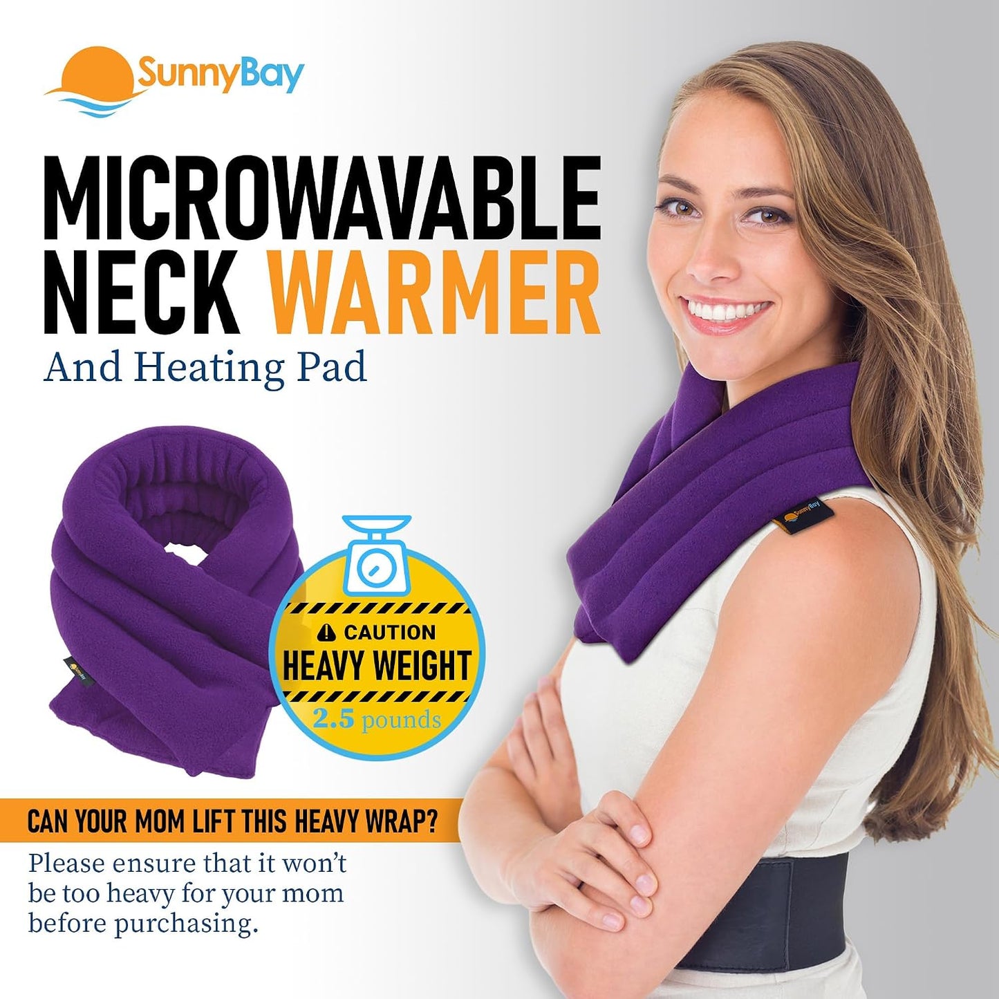 SunnyBay Lavender Microwave Heating Pad, 26" Long Microwavable Neck Wrap & Heat Pack for Moist Hot Therapy, Heated Neck Warmer for Neck, Shoulder & Back Pain Relief, Flaxseed Filling, 26x6, Purple