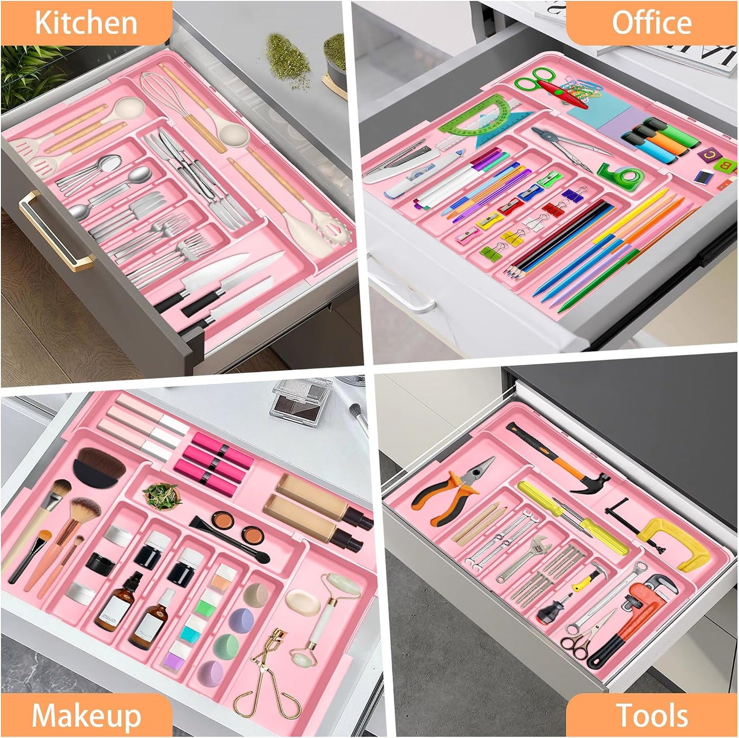 Large Silverware Drawer Organizer Expandable Kitchen Utensil Organizer BPA Free Flatware Cutlery Holder Tray Adjustable Plastic Drawer Divider Storage for Forks Knives 6-9 Slots White