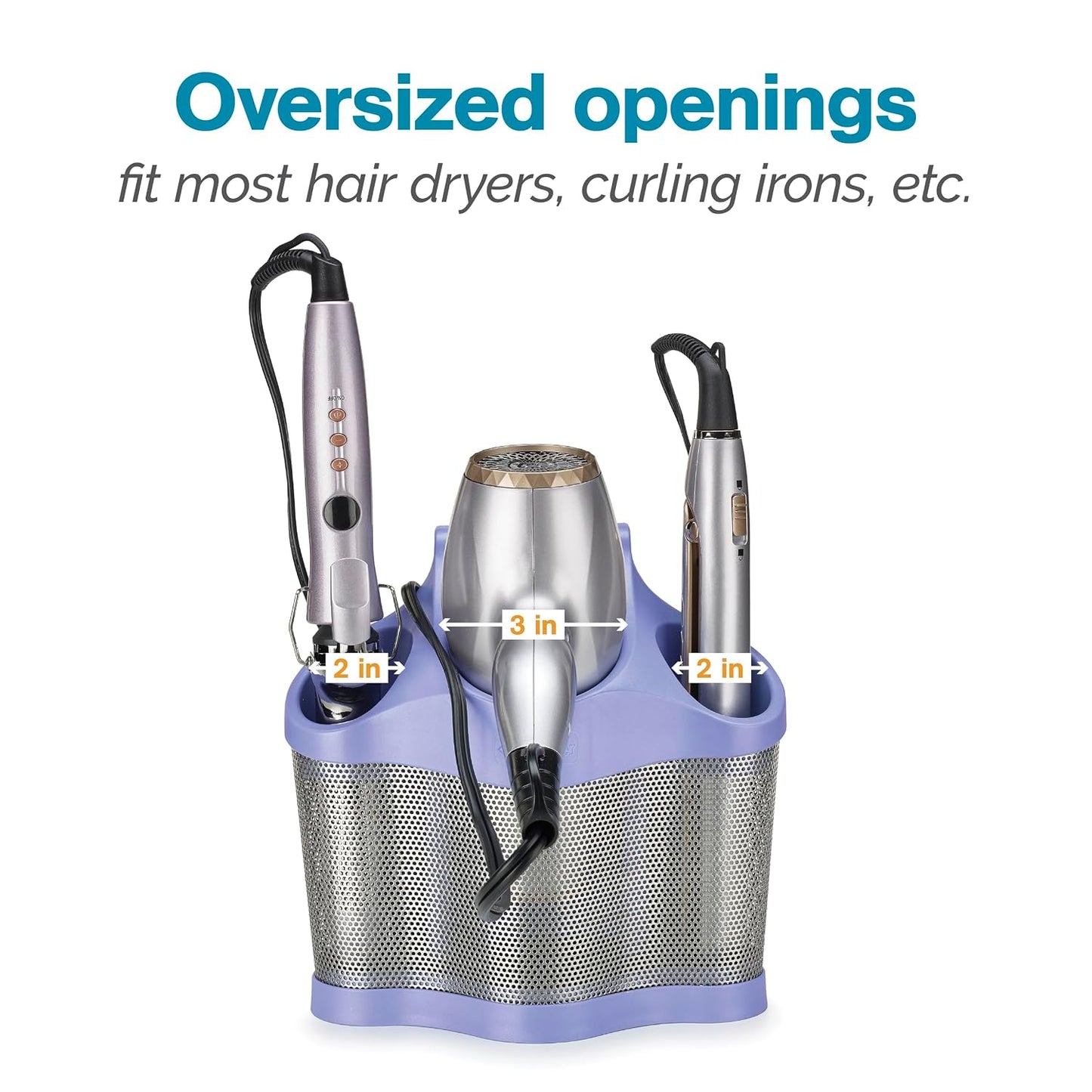Polder Style Station, Tool Organizer for Hair Dryer, Curling Iron, and Straightener, Easy-to-Store Hair Styling Station, White and Silver