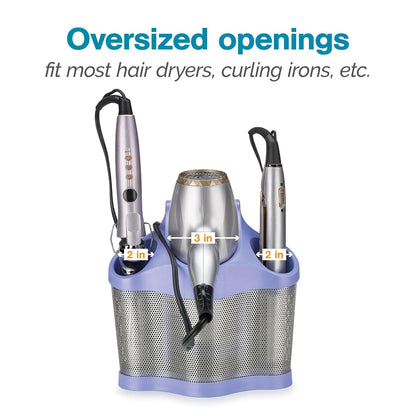 Polder Style Station, Tool Organizer for Hair Dryer, Curling Iron, and Straightener, Easy-to-Store Hair Styling Station, White and Silver