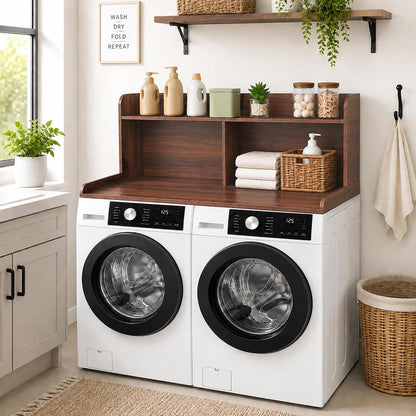 Royxen Washer Dryer Countertop with Extra Tall Shelf, 19" Height Washer and Dryer Topper, Laundry Countertop with Non-Slip Pads, Universal Fit for Laundry Room Organization, Walnut
