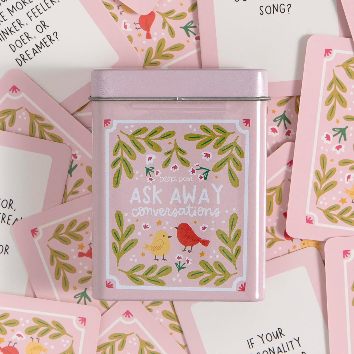 Pippi Post S'More Nature Conversation Cards with Tin, 50 Outdoor Prompts | 50 Conversation Starter Cards, Decorative Storage Tin, Ice Breaker Game