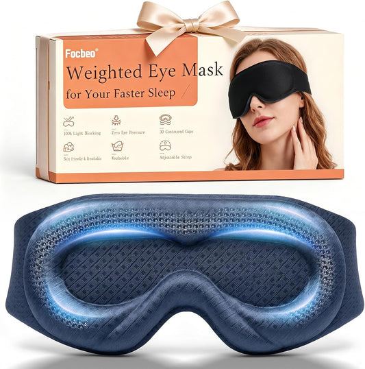 Weighted Eye Mask for Sleeping, 100% Blackout Sleep Mask for Women and Men | Deep 3D Contoured for Lash Extensions, Zero Eye Pressure, Memory Foam, Adjustable Strap for Airplane Travel and Meditation