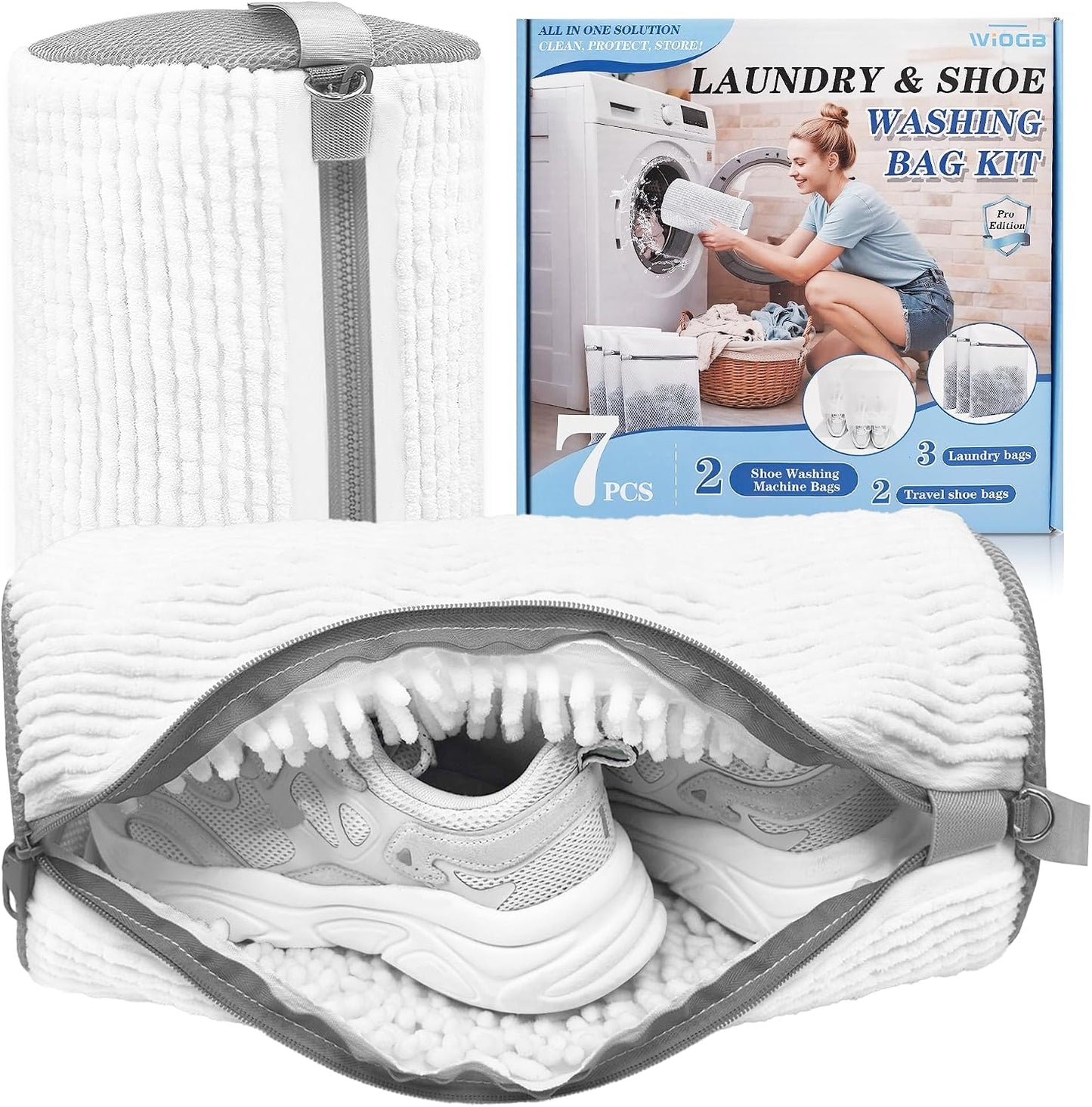 3-IN-1 Laundry & Shoe Washing Machine Bag : Laundry Shoe Bag for Washer & Dryer,Shoe Cleaning Bag for Sneakers,Tennis,Self-locking Zipper & Microfiber,Include 3 Laundry Bag & 2 Shoe Bag
