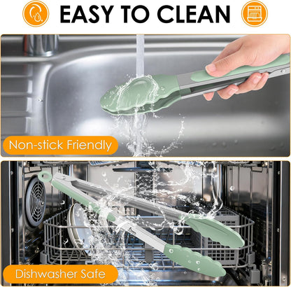 Hotec Mini Silicone Kitchen Tongs for Cooking - 7-Inch Small Serving Tongs with Silicone Tips, Set of 3 (Black,Grey,Light Blue)