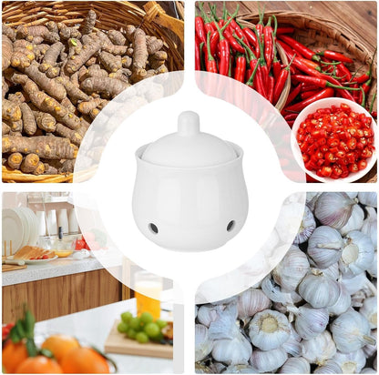 Garlic Keeper Ceramic Onion Saver Jar with Lid | Garlic Saver Container for Dining Room Kitchen Restaurant Fridge Onion Potato Ginger