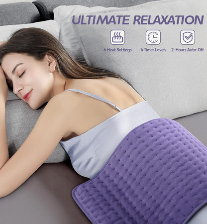 Heating Pad for Back Pain Relief, Extra Large 17"x33" Electric Heat Pad with 6 Heat Settings, 4 Timers, Auto Shut-Off - Machine Washable for Neck Shoulder Cramps, Christmas Gift for Women Mom Wife