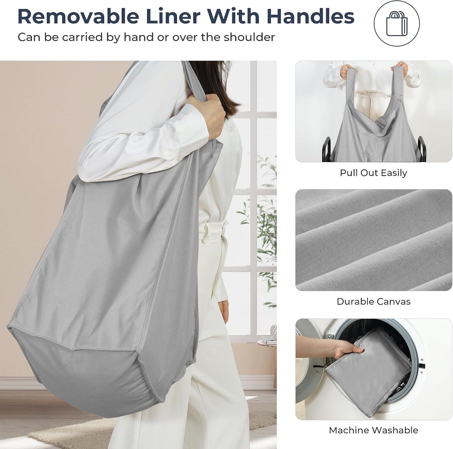 STO STO Laundry Hamper 2 Section, 100L Rolling Laundry Sorter Cart with Removable and Washable Liner Bag, Clothes Hamper with Wheels and Metal Handle for Laundry Room and Bedroom