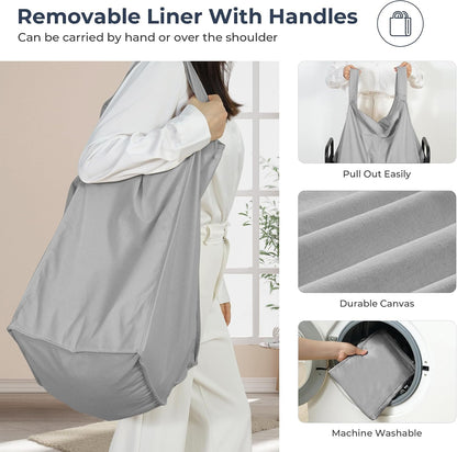 STO STO Laundry Hamper 2 Section, 100L Rolling Laundry Sorter Cart with Removable and Washable Liner Bag, Clothes Hamper with Wheels and Metal Handle for Laundry Room and Bedroom