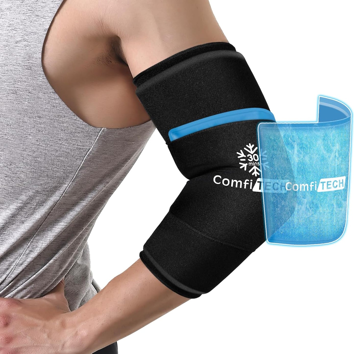 ComfiTECH Elbow Ice Pack Wrap for Arm, Knee & Calf, Flexible Ice Sleeve, L | Multi-Use Gel Ice Sleeve for Tennis Elbows, Golfers Arm, Reusable Cold Compression for Elbow Joint & Muscle Relaxation