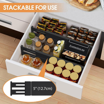 Bamboo Drawer Dividers, Adjustable Drawer Organizers, Fits 12.6–16" Drawers | 2.5" High, 4 Pack Expandable Drawer Separators for Kitchen, Nursery, Dressers & Office Storage, Natural
