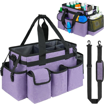 Cleaning Caddy Bag,Large Cleaning Supplies Organizer with Handle for Housekeepers,Purple