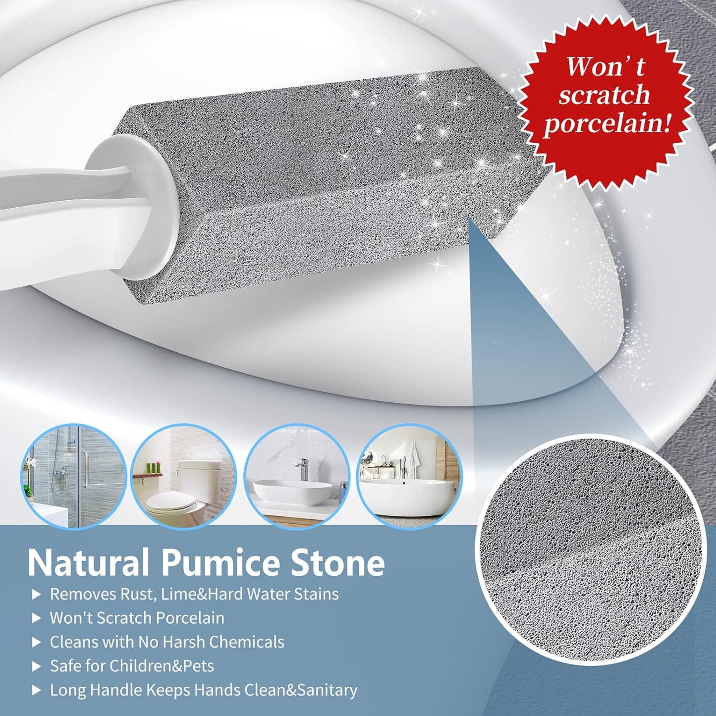 Laiyeoy Pumice Stone Toilet Bowl Cleaner, Hard Water Stain Remover | 2Pack, with Long Handle,Removes Rings,Rust/Lime,Safe for Porcelain, For Toilet Brush/BBQ Grills/Sink/Pool/Bathroom.