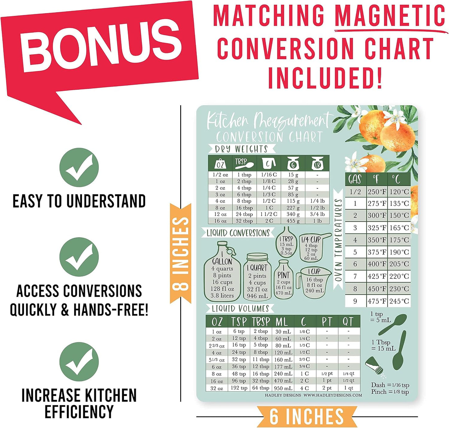 Hadley Designs Weekly Meal Planner for Fridge - Dinner Menu Board for Kitchen, Kraft Weekly Menu Board Dry Erase, Dry Erase Meal Planner for Fridge, Grocery List for Fridges with Conversion Chart