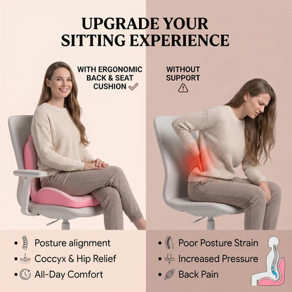 Ergonomic Seat Memory Foam Support Cushion for Back, Car Seat Back Support Cushion for Sciatica Tailbone Pain, Office Desk Chair Car Travel Seat Cushion (Pink)