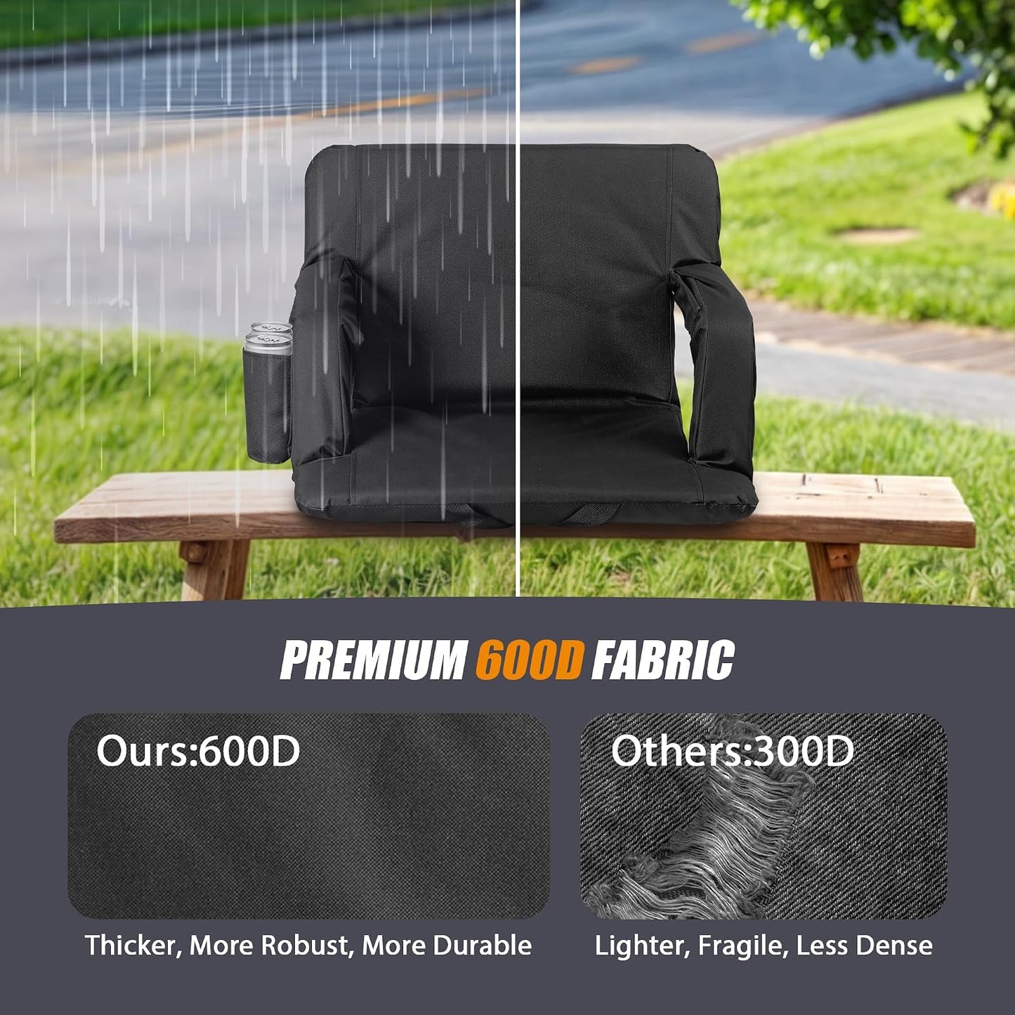 20.5"/25" Wide Stadium Seat for Bleachers w/Back Support Padded Cushion Portable Reclining Bleacher Seats Camping Stadium Chair Waterproof
