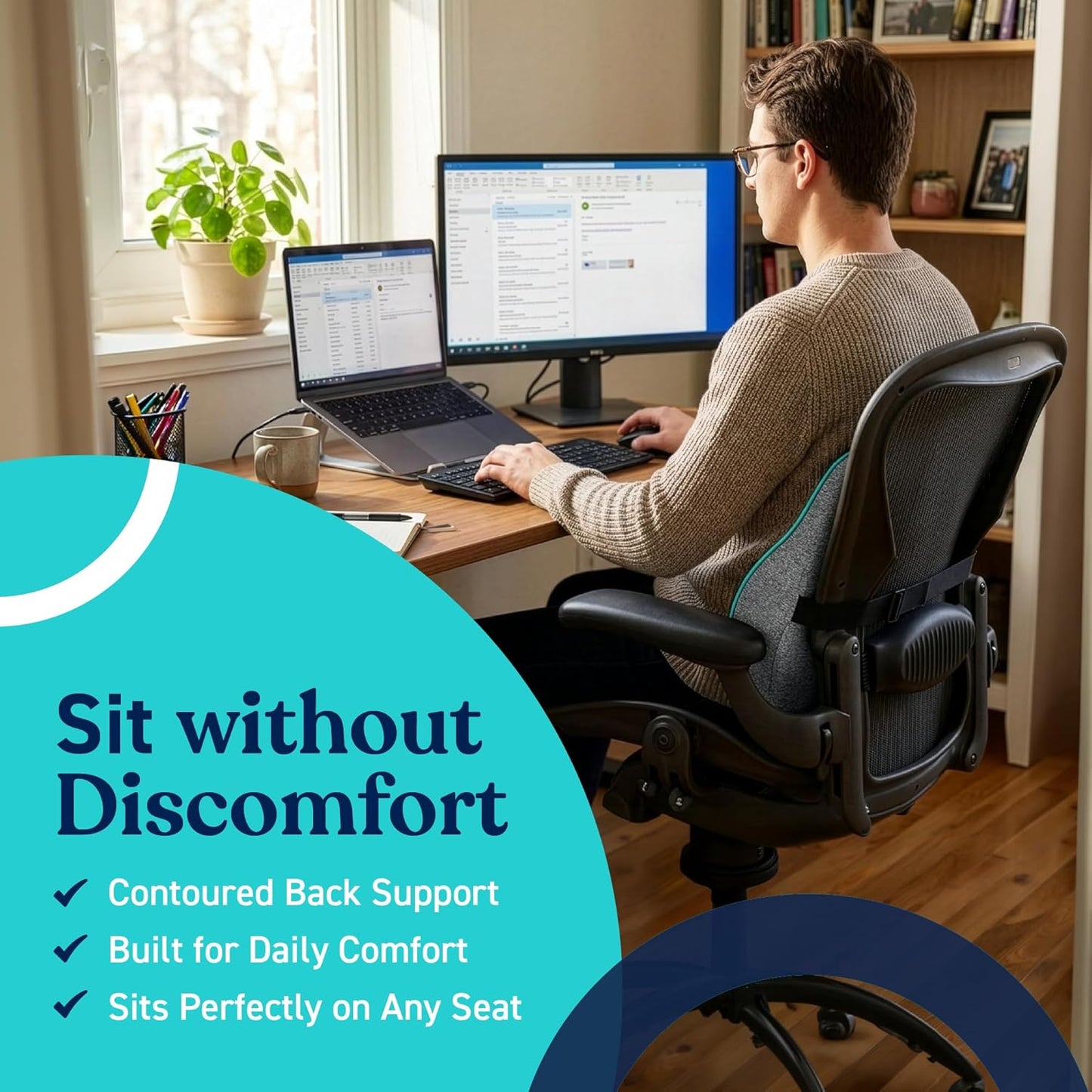 Cubii Cushii V2 Back Support Cushion for Back and Lower Back Pain Relief Universal Fit for Desk, Office, Kitchen Chairs, Couch Cushions with Advanced Lumbar Support