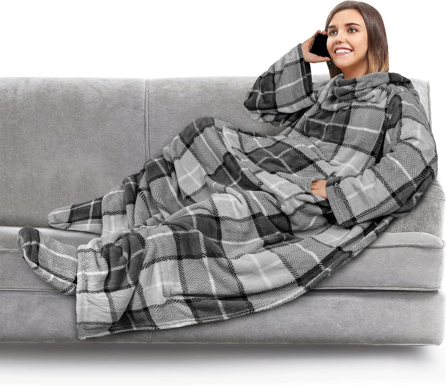 PAVILIA Fleece Blanket with Sleeves, Foot Pockets for Women Men Adults, Plush Wearable Blanket Throw Wrap, Warm Snuggle Blanket Robe, Cozy Gift Ideas Wife Mom, Dark Purple