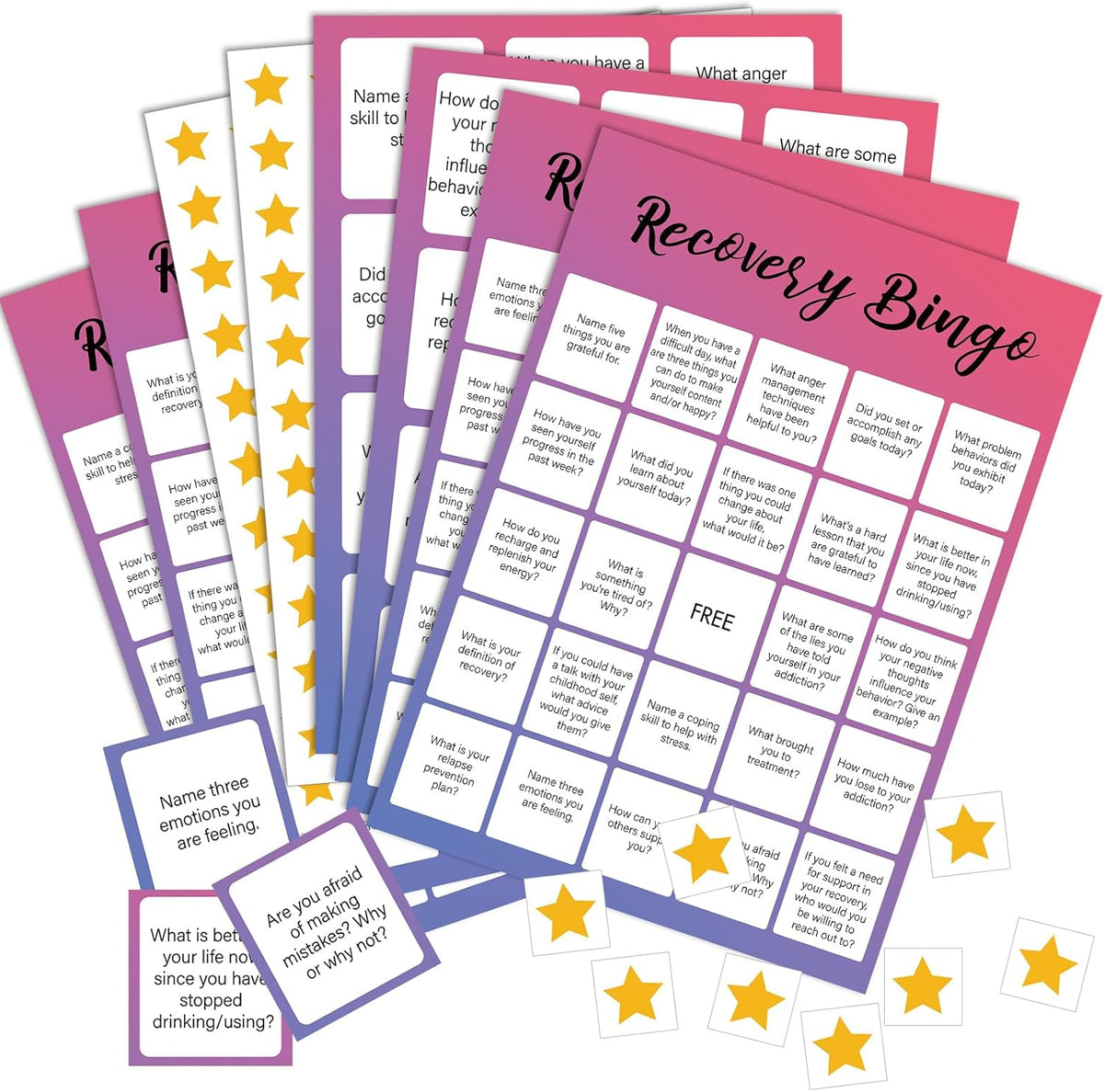 Faccito 33 Pcs Recovery Bingo Game with 24 Cards Star Chips Calling Cards