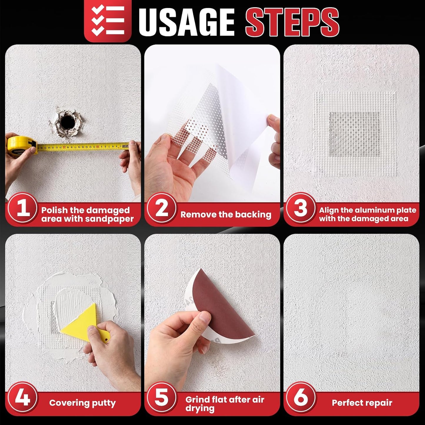 Drywall Repair Kit 30 Pack, 2/4/6/8 inch Drywall Repairs Patch, Dry Wall Patch with Scraper and Sandpaper for Drywall Repair Patch Kit