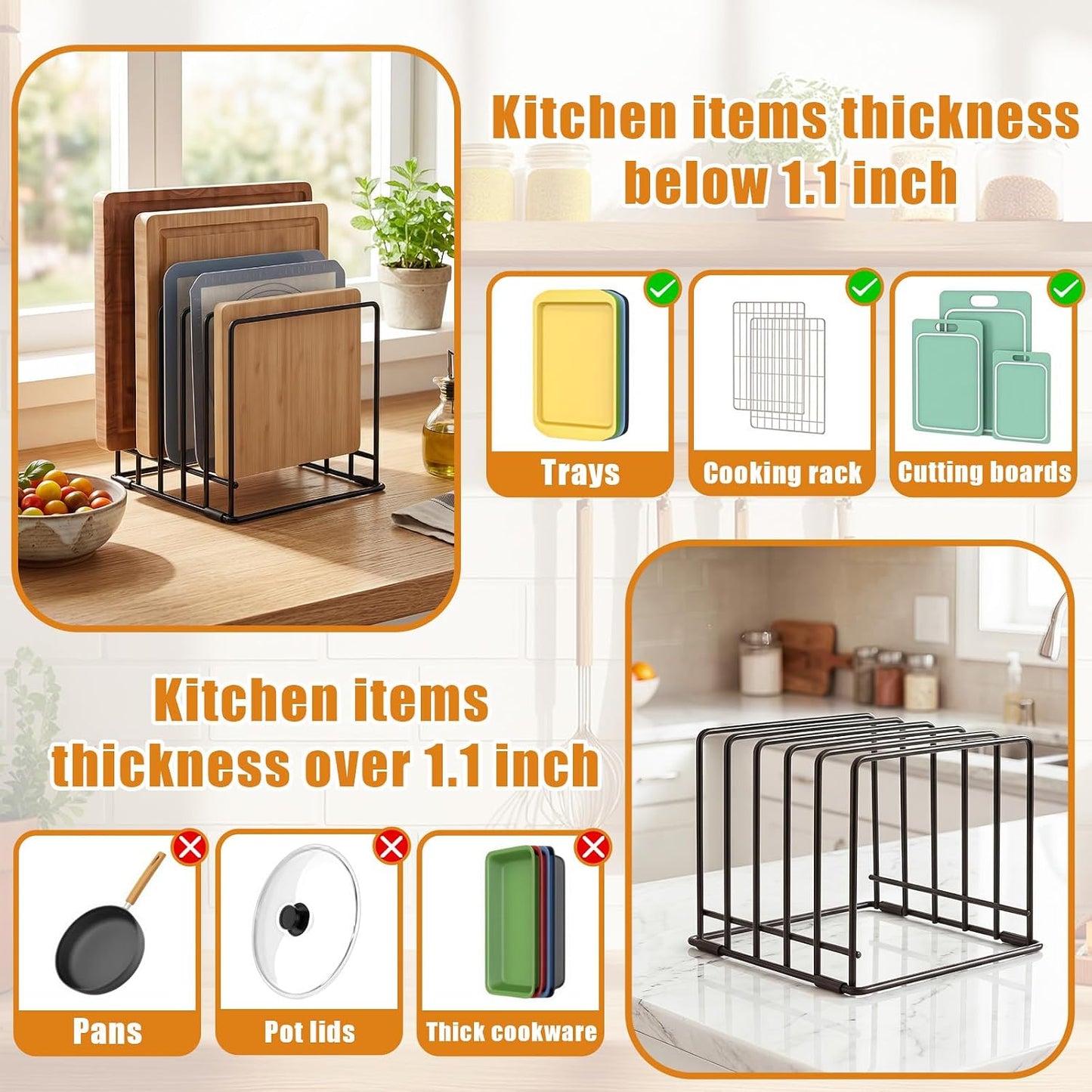 6 Pack Baking Sheet Organizer Rack Kitchen Cabinet Organizer 5 Slot Heavy-duty Metal Cookie Sheet for Cutting Board Storage Plate Bakeware Holder Tray Rack for Cabinets Countertop