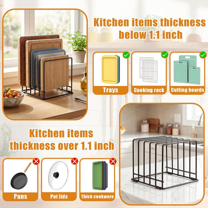 6 Pack Baking Sheet Organizer Rack Kitchen Cabinet Organizer 5 Slot Heavy-duty Metal Cookie Sheet for Cutting Board Storage Plate Bakeware Holder Tray Rack for Cabinets Countertop