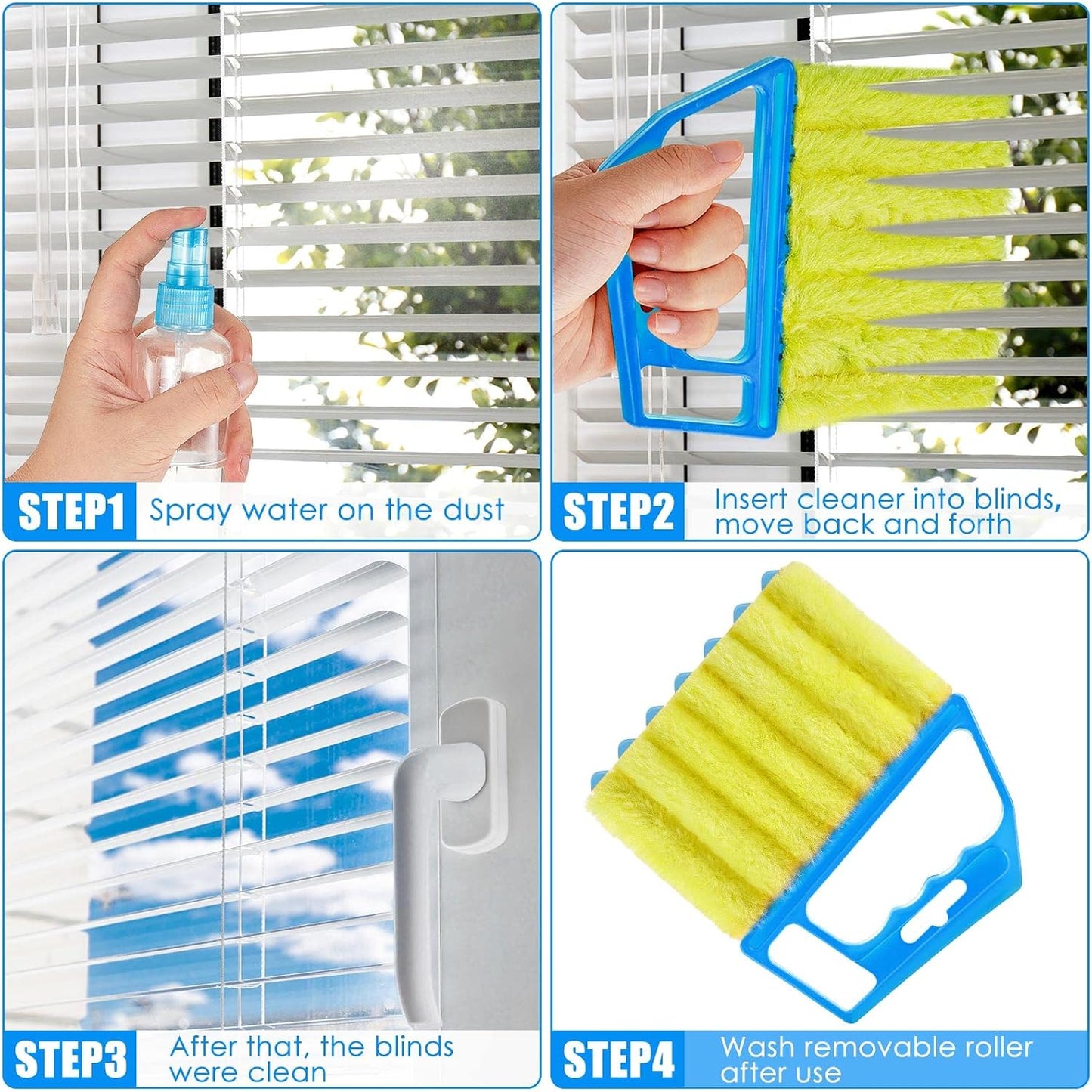 Geiserailie 2 Pcs Window Venetian Blind Cleaner Duster Tool Washable 7 Fingers Dusting Cleaner and Air Vent Shutter Brush Blinds Air Conditioner Fan Duster Dirt Housekeeping Tool (2 Color)