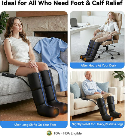 Calf & Leg Air Compression Massager with Heat for Circulation, Charcoal‌ Black