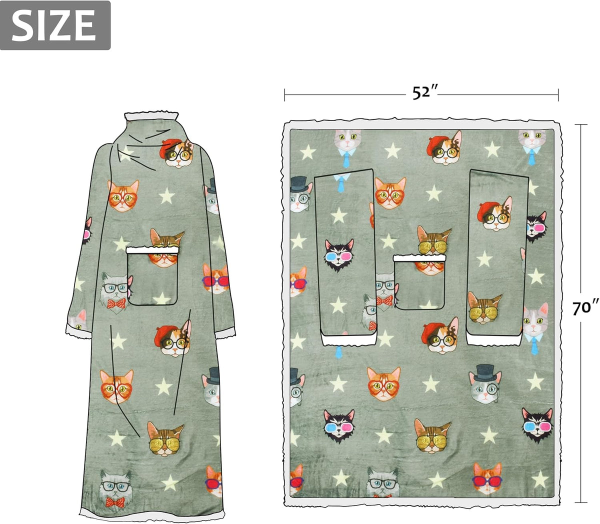 Catalonia Sherpa Wearable Blanket with Sleeves and Pocket for Adults