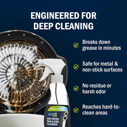 Air Fryer Cleaner and Degreaser. 6 Powder Sachets with Brush. Cuts Grease, Burnt Food and Odors. For Basket, Drawer, Grill and Crisper Plate. Nonstick Safe