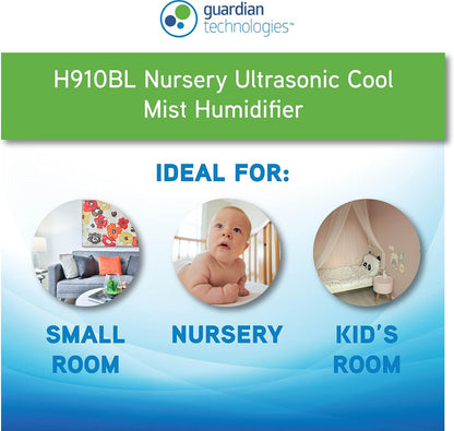 Pure Guardian H910BL Ultrasonic Cool Mist Humidifier, 14 Hrs. Run Time, 210 Sq. Ft. Coverage, Small Rooms, Quiet, Filter Free