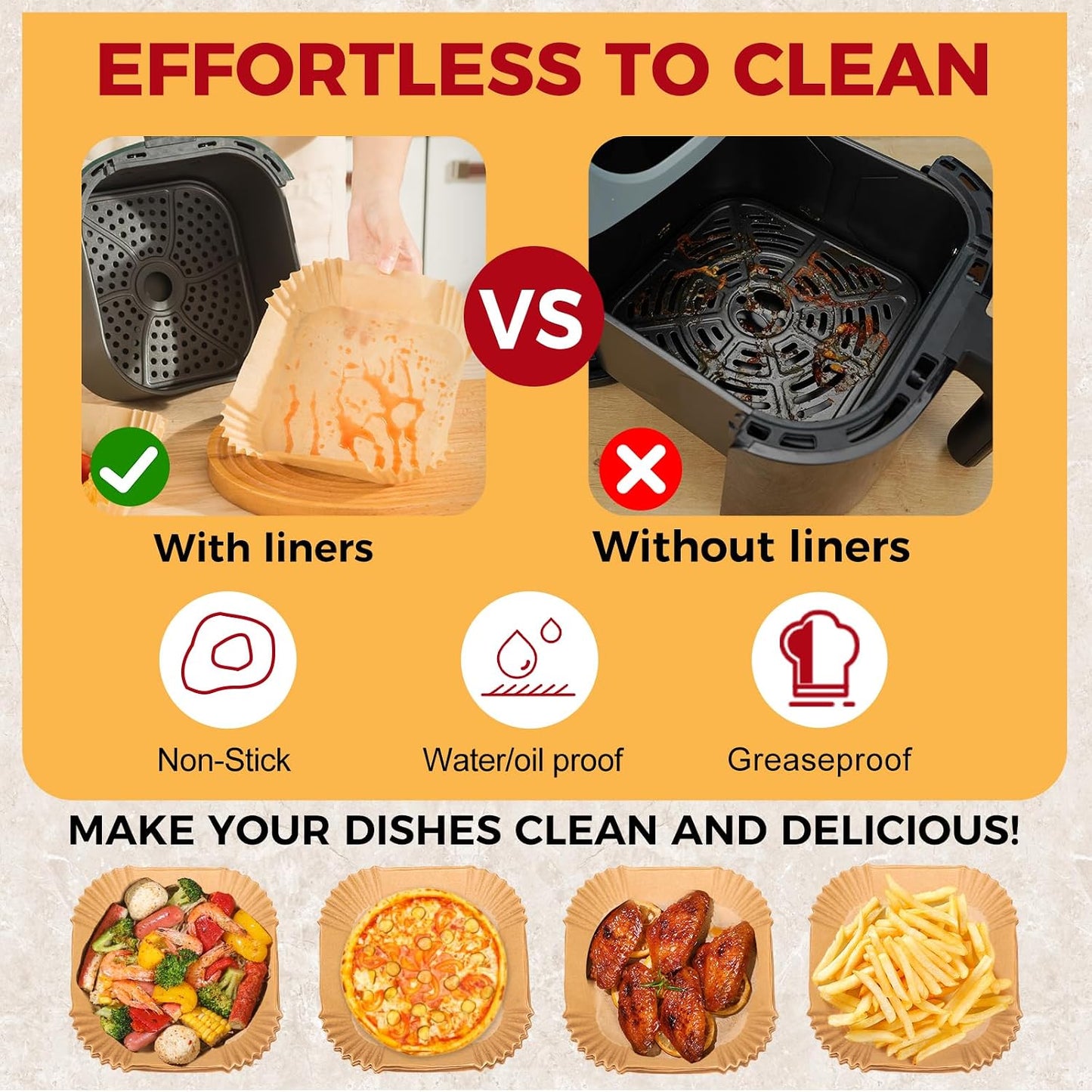 Air Fryer Liners Disposable, 150Pcs Parchment Paper 8" Square for 5-8QT | [Food Grade Material] Unbleached Parchment Paper Non-Stick & Waterproof Oilproof Easy Cleanup for Air Fryer Sheets Papers