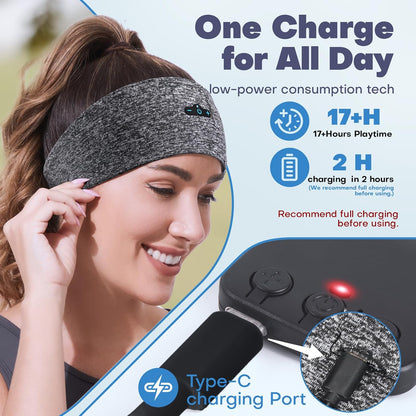 Sleep Headphones Bluetooth Headband for Side Sleeper 2-Pack, 17H Playtime, Wireless Headband Headphones with HD Stereo Speakers for Workout,Running,Yoga, Ideal Gifts for Men, Women, Teens