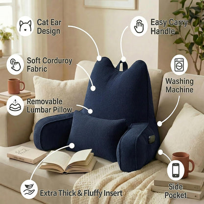 Patented Design Reading Pillow with Arms for Sitting Up, 2-in-1 Bed Rest Pillow with Detachable Lumbar Support, Backrest Support Cushion for Couch with Side Pockets & Handle, Beige Gray