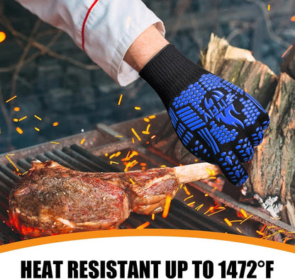 BBQ Gloves, Oven Gloves, 1472°F Extreme Heat Resistant Barbecue Gloves, Silicone Non-Slip Oven Mitts, Kitchen for Cooking, Grilling, and Baking