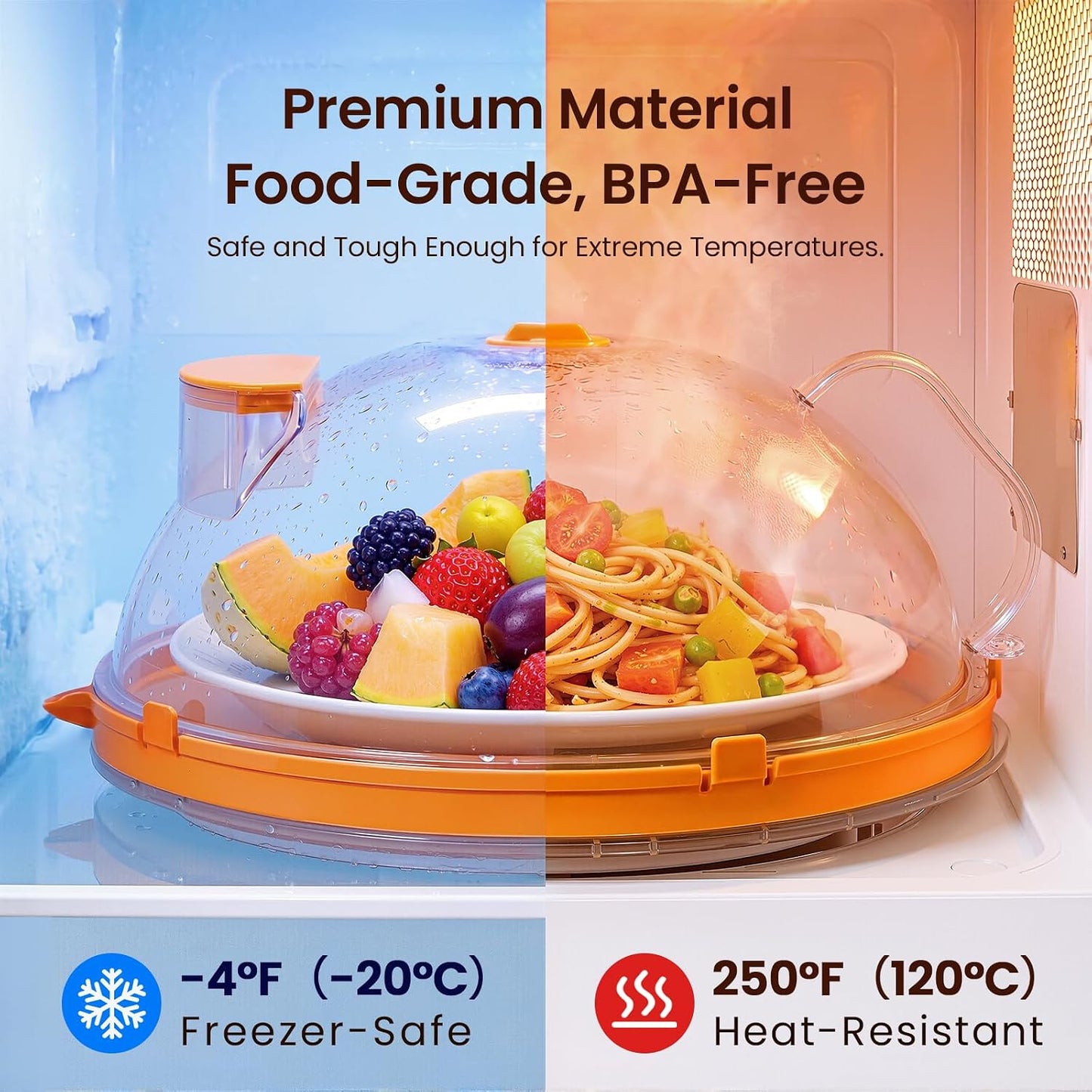Microwave Splatter Cover for Food with Water Steamer 12inch, Food-Grade | Microwave Splatter Guard, BPA-Free, Microwave-Safe, Rotating Vent, Anti-Scald Handle, with Silicone Trivet and Gap Brush