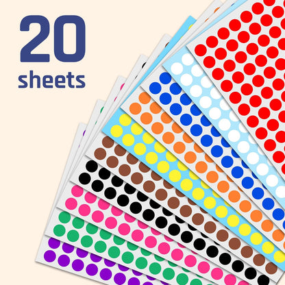 3000 Pieces, Small Colored Dot Round Stickers Labels - 10 Colors, 0.375"