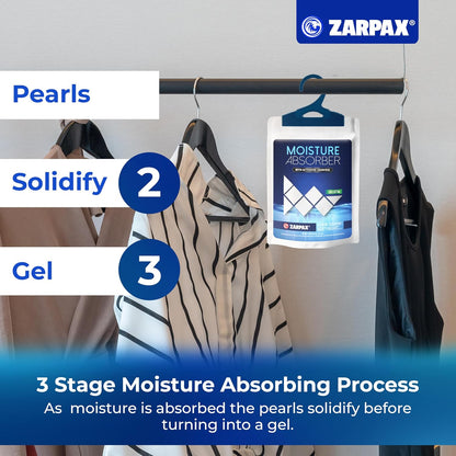 Zarpax Moisture Absorber Sachets Activated Charcoal 7.5 oz/212g - Remove Excess Moisture In Air & Odor - Desiccant Dehumidifier for Closet, Drawer, Storage - Dampness & Humidity Control - Set of 5