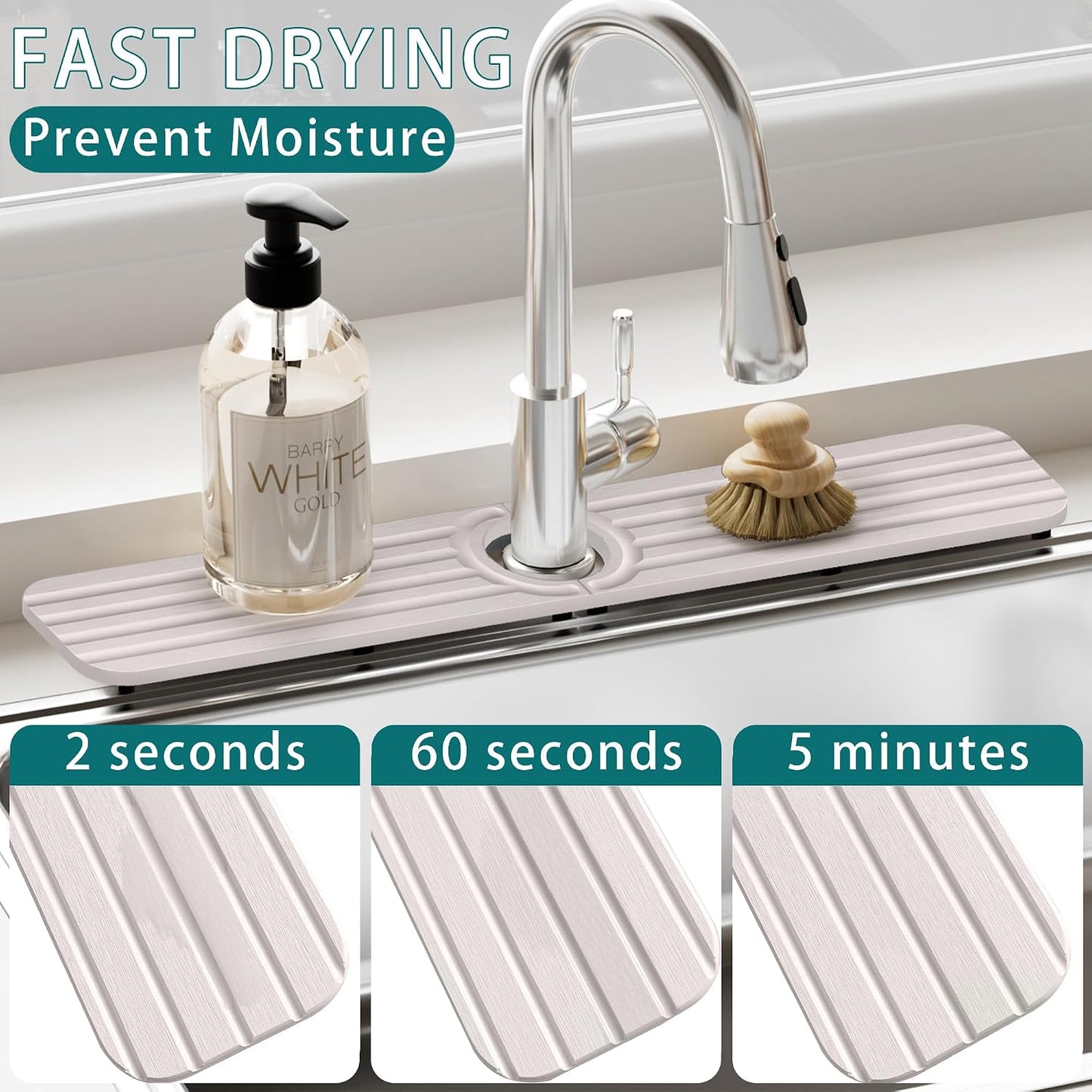 Water Absorbing Stone Kitchen Sink Mat Faucet Splash Guard for Bathroom | Quick Dry, Raised Feet, Diatomaceous Earth, Stone Faucet Mat, Sink Protector for Counter, Sink Accessories, Bathroom Decor