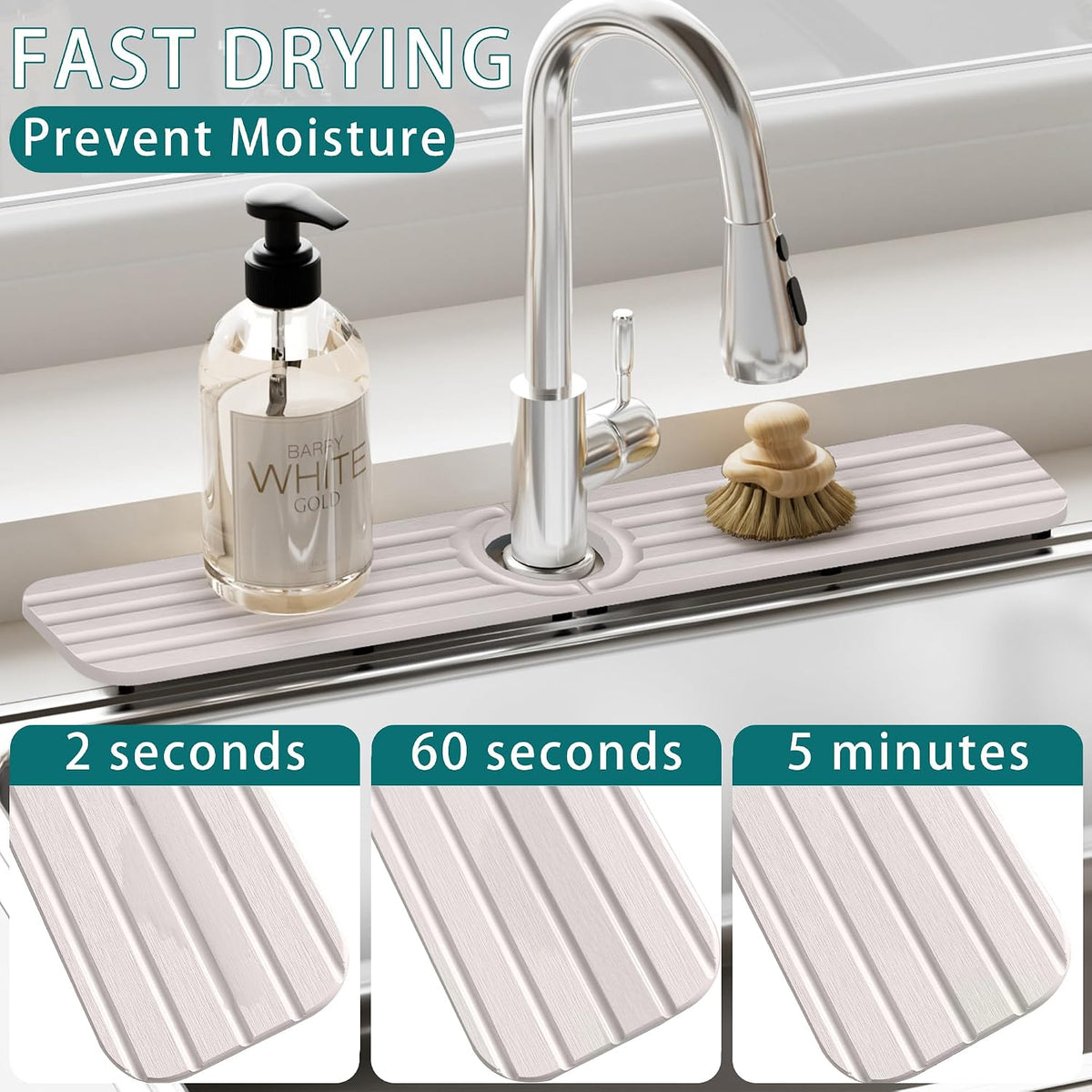 Water Absorbing Stone Kitchen Sink Mat Faucet Splash Guard for Bathroom