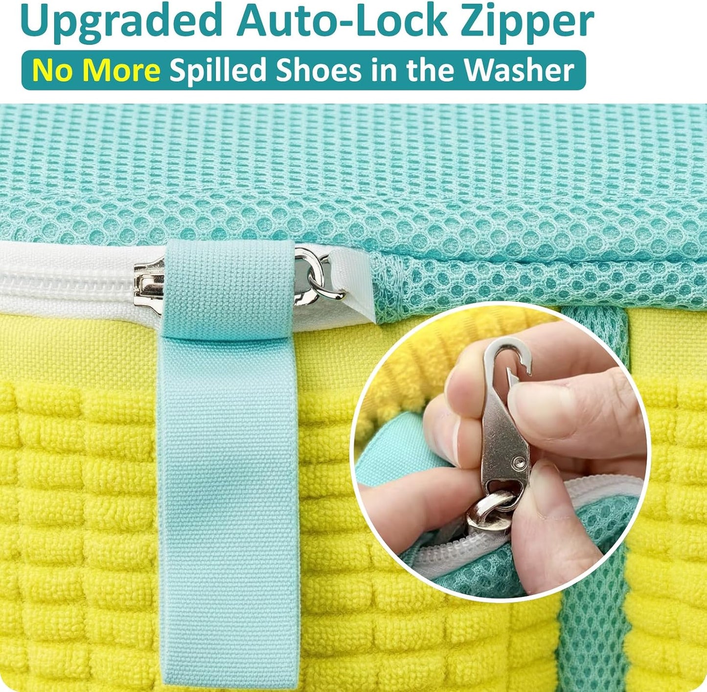 Shoe Washing Machine Bag for Sneaker Cleaning Laundry Shoe Bag, Yellow | Dual Compartment, Full Protection, Clasp-Lock Zipper, Dense Chenille, Bound Edge & Seams