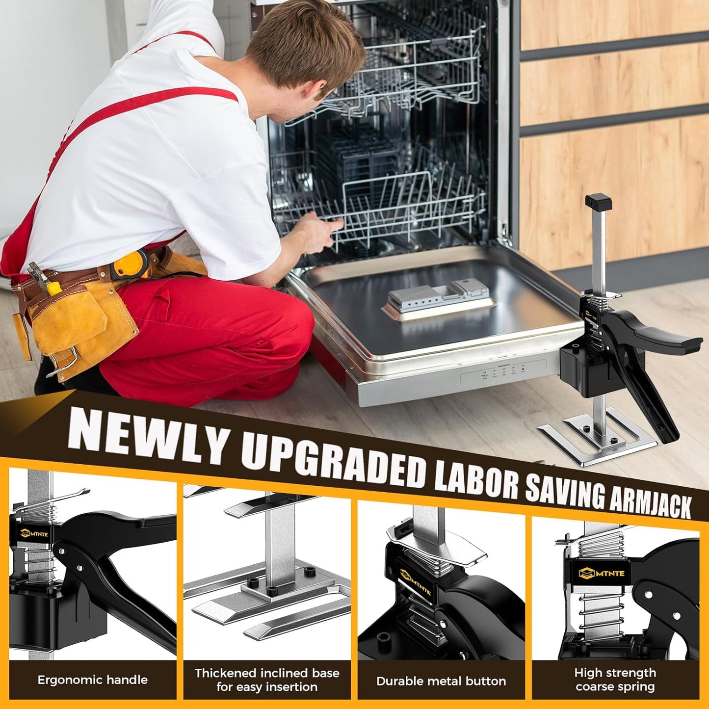 Labor Saving Arm, 2 Pack Furniture Jack Lifter Tool, Black&Yellow | Drywall Lift for Bed Wall Tile Locator & Door Panel; Multi-Function Height Adjustment, Lift Range up to 6.7lbs.