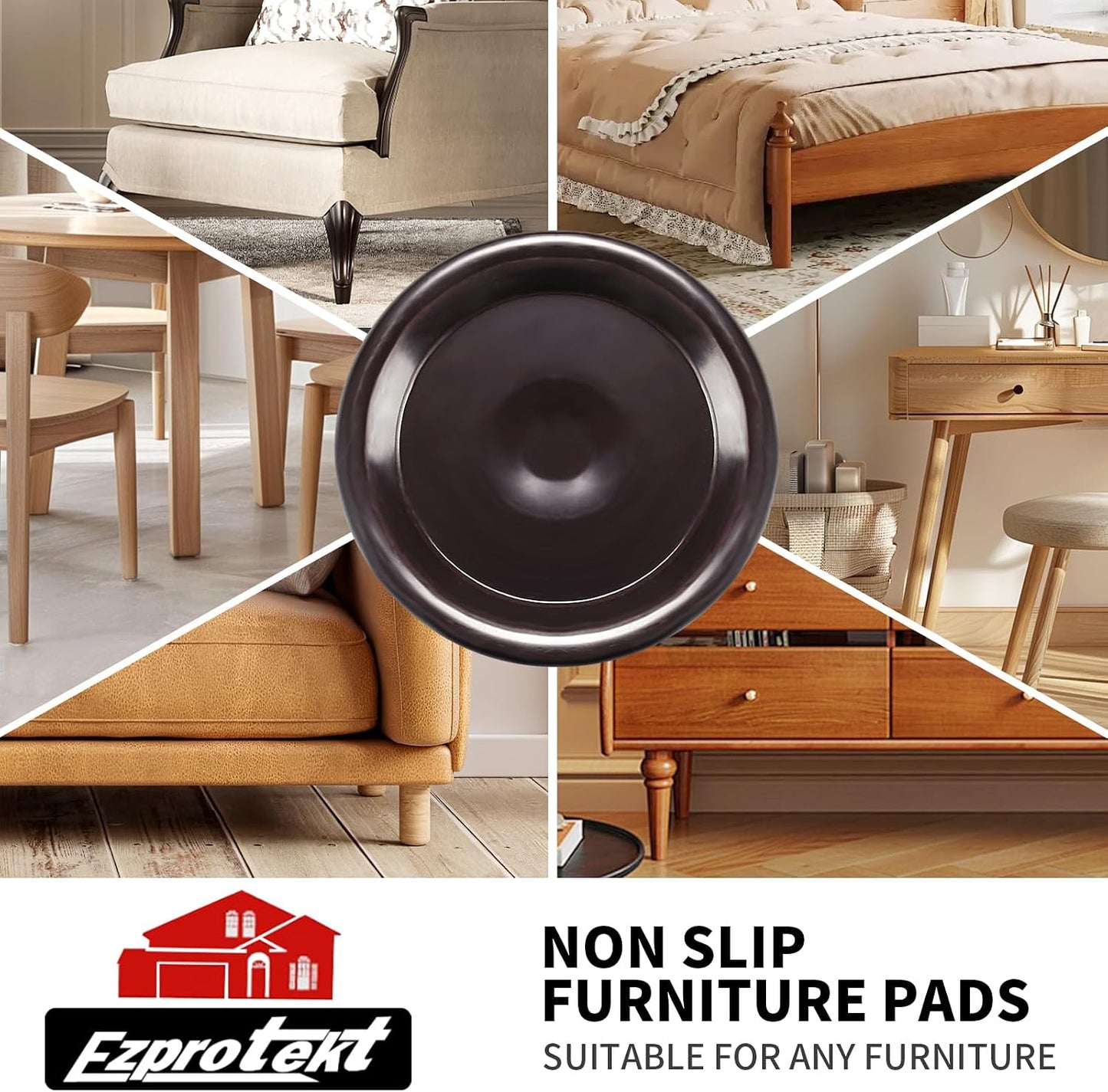 Ezprotekt 1.63" Round Carpet Bottom Furniture Caster Cups, 16 Pcs Reusable Furniture Coasters, Felt Furniture Sliders Pads to Protect Hardwood, Tile or Carpetd Floors from Scratches (Dark Brown)