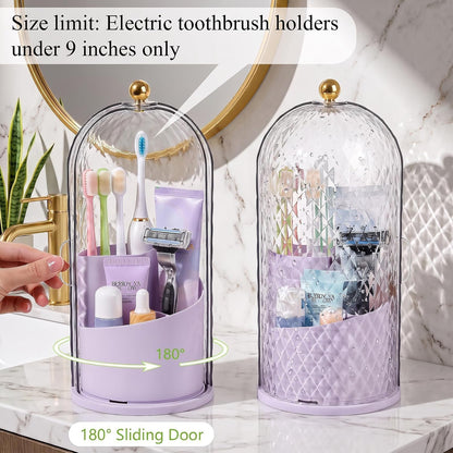 Toothbrush Holder with Cover for Bathroom Countertop, Organizer, White | Rotating 3 Slot Holder for Electric Toothbrushes, Toothpaste, Self Draining Vanity Organizer, Makeup Brush Storage