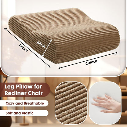 B Shape Corduroy Recliner Foot Pillow, Foam Extra Large Foot Rest Cushion with Adjustable Straps, Suitable for Bed Chair Sofa Headrest Back Lumbar Leg Support Pillow (Light Brown)