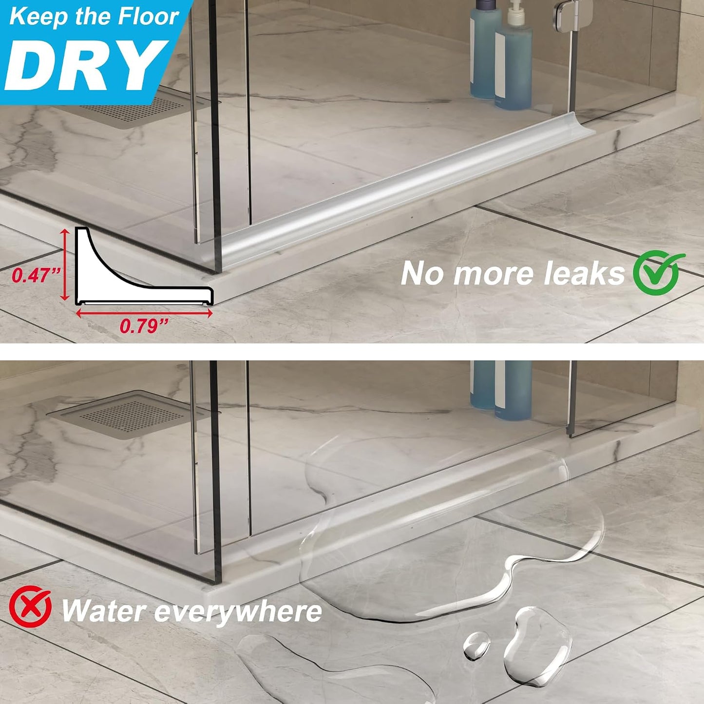 39Inch Shower Threshold Water Dam, Self-Adhesive Silicone Shower Barrier Water Stopper Shower Door Bottom Seal Strip Shower Splash Guard for Bathroom Kitchen Bathtub